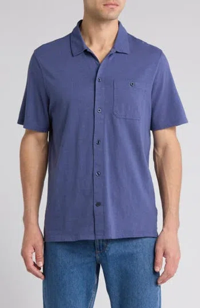 14th & Union Short Sleeve Slub Cotton Button-down Shirt In Blue Indigo
