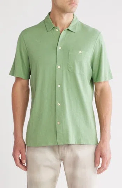 14th & Union Short Sleeve Slub Cotton Button-down Shirt In Green Shale