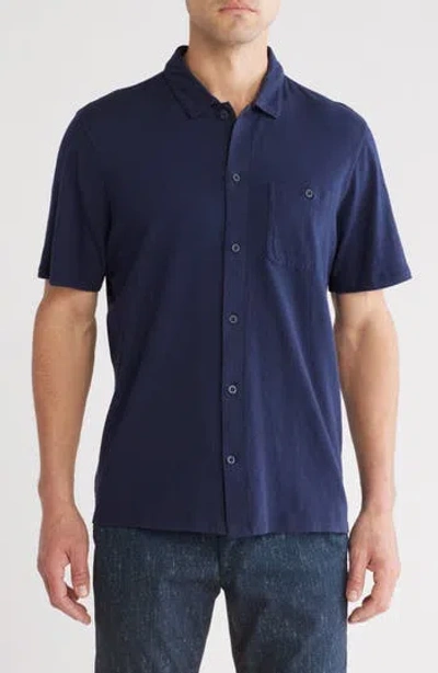 14th & Union Short Sleeve Slub Cotton Button-down Shirt In Navy Blazer