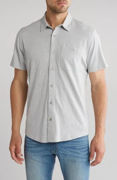 14th & Union Short Sleeve Slubbed Knit Button-up Shirt In Grey Silk