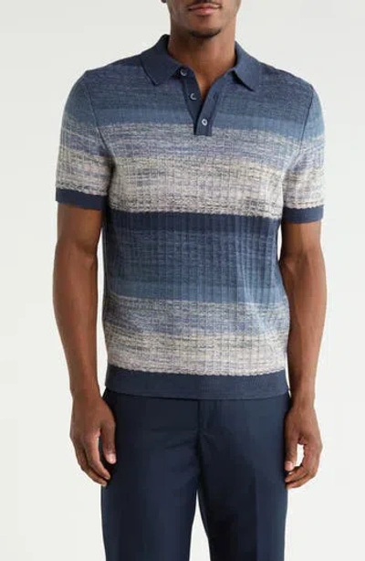 14th & Union Short Sleeve Stripe Sweater Knit Polo In Blue
