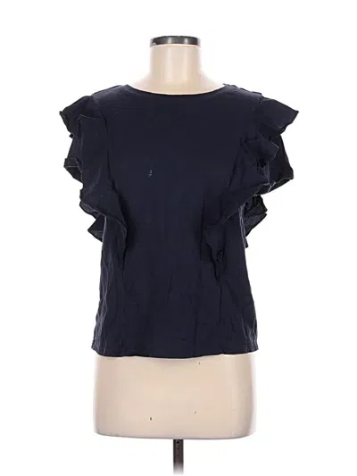 Pre-owned 14th & Union Short Sleeve Top Black Ruffles Neckline Tops