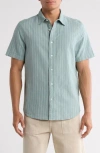 14th & Union Short Sleeve Yarn Dyed Stripe Linen & Cotton Button-up Shirt In Multi