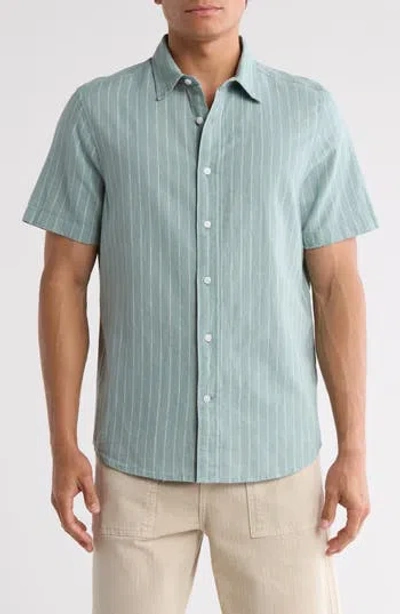 14th & Union Short Sleeve Yarn Dyed Stripe Linen & Cotton Button-up Shirt