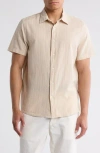 14th & Union Short Sleeve Yarn Dyed Stripe Linen & Cotton Button-up Shirt In Grey Moonbeam Union Stripe