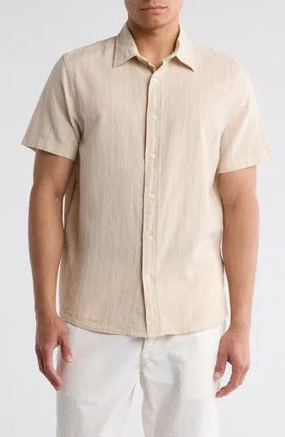 14th & Union Short Sleeve Yarn Dyed Stripe Linen & Cotton Button-up Shirt In Grey Moonbeam Union Stripe