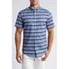 14th & Union Sketch Stripe Short Sleeve Stretch Cotton Poplin Button-up Shirt In Blue- White Sketch Stripe