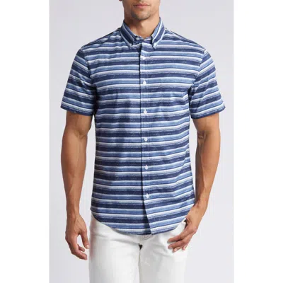 14th & Union Sketch Stripe Short Sleeve Stretch Cotton Poplin Button-up Shirt In Blue- White Sketch Stripe