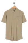 14th & Union Slim Fit Short Sleeve Linen Blend Button-down Shirt In Green Clay- Tan Eoe