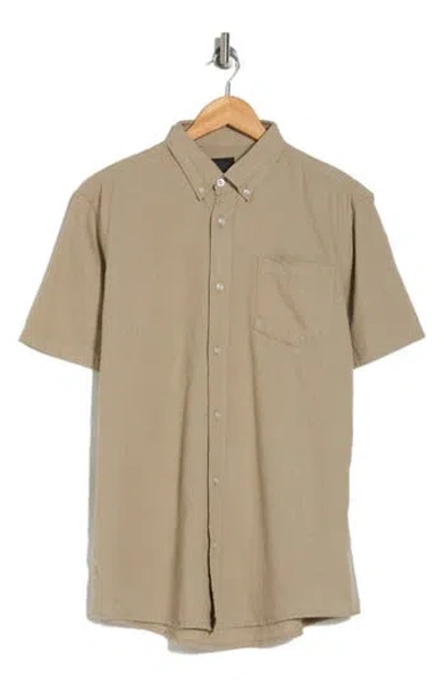 14th & Union Slim Fit Short Sleeve Linen Blend Button-down Shirt In Green Clay- Tan Eoe