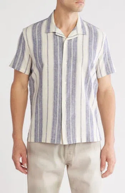 14th & Union Stripe Linen & Cotton Camp Shirt In Ivory Eggnog Relaxed Stripe