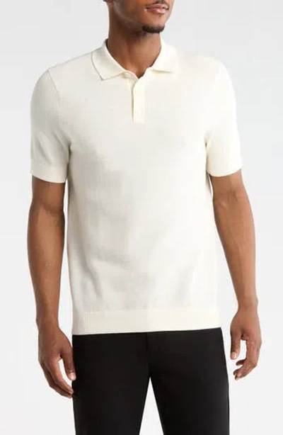 14th & Union Textured Cotton Polo Sweater In White