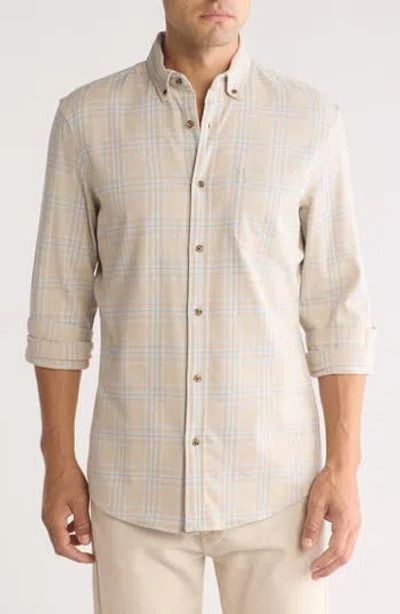 14th & Union Trim Fit Stretch Grindle Plaid Flannel Shirt In Ivory- Blue Easy Plaid