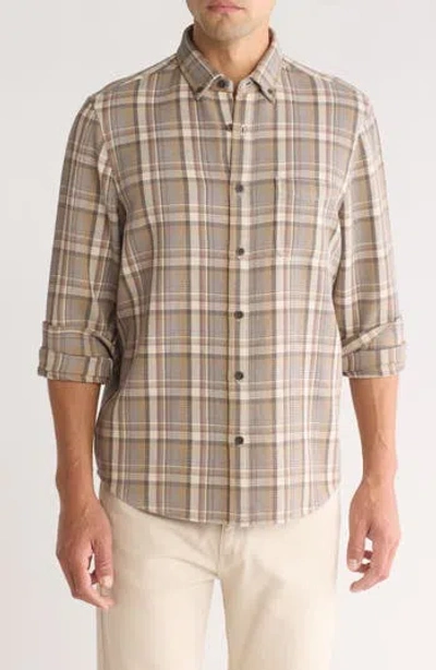 14th & Union Trim Fit Plaid Cotton Waffle Knit Button-up Shirt In Tan Burrow Waffle Plaid