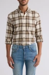14th & Union Trim Fit Stretch Grindle Plaid Flannel Shirt In Ivory- Tan Cascade Plaid