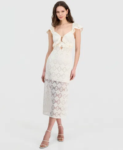 14th Place Juniors' Cap-sleeve Crochet Midi Dress In White
