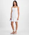 14th Place Juniors' Cotton Corset Tie-strap Mini Dress In White
