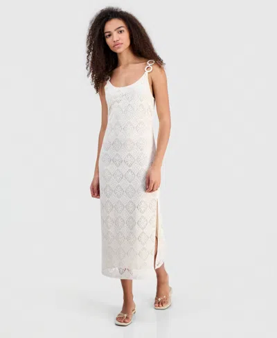 14th Place Juniors' Crocheted Midi Dress In White