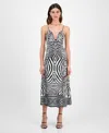 14th Place Juniors' Zebra-print Ruched V-neck Midi Dress In Multi