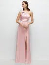 1500 Series Bow One-shoulder Fluid Satin Maxi Dress With Full Skirt