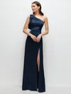 1500 Series Bow One-shoulder Fluid Satin Maxi Dress With Full Skirt