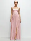1500 Series Shaped Strap Portrait Neckline Fluid Satin Maxi Dress With Full Skirt