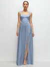 1500 Series Shaped Strap Portrait Neckline Fluid Satin Maxi Dress With Full Skirt