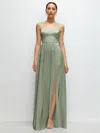 1500 Series Shaped Strap Portrait Neckline Fluid Satin Maxi Dress With Full Skirt