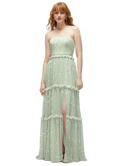 1500 Series Strapless Chiffon Maxi Dress With Tiered Micro Ruffle Full Skirt In Green