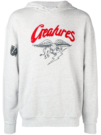 Givenchy Men's Creatures Graphic Cotton Hoodie Sweatshirt, Gray/white In Grey