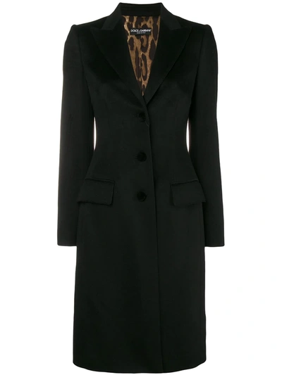 Dolce & Gabbana Velvet Button Wool & Cashmere Coat In Black