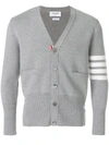Thom Browne Rear Stripe V-neck Merino Cardigan In Grey