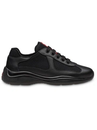 Prada Black Leather & Mesh Lace-up Trainers