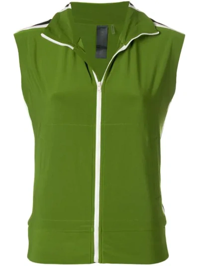 Norma Kamali Side-stripe Sleeveless Turtle Athletic Jacket In Green