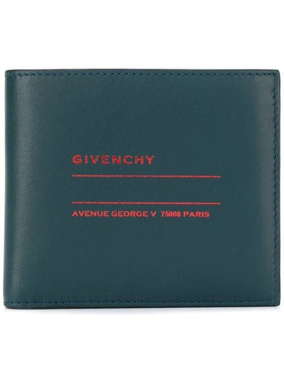 Givenchy Logo印花小牛皮折叠钱包 In Blue