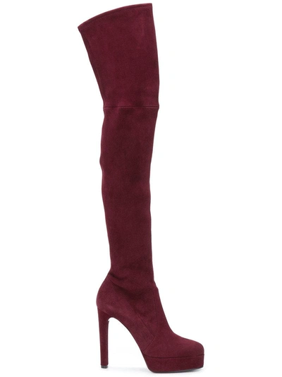 Casadei 120mm Stretch Suede Over The Knee Boots In Bordeaux