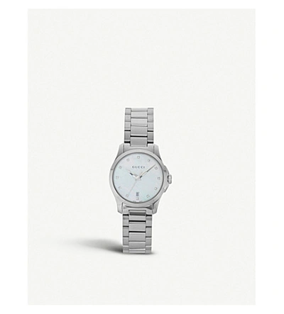 Gucci Ya126543 Mother Of Pearl G Timeless Watch In Stainless Steel