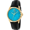 GUCCI G-TIMELESS YELLOW-GOLD PVD AND LEATHER WATCH