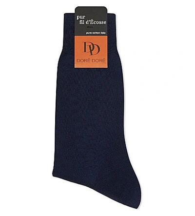 Dore Dore Solid Flat Knit Cotton Medium Length Socks In Nero