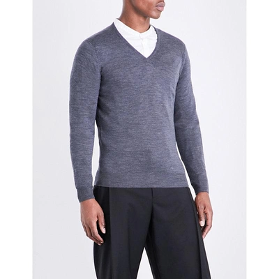 John Smedley Blenheim V-neck Merino Wool Jumper In Charcoal (grey)