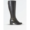 DUNE LADIES BLACK FLORAL VICKY HARNESS LEATHER KNEE-HIGH BOOTS