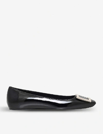 Roger Vivier Trompette Bellerine Glossed-leather Ballet Flats In Black
