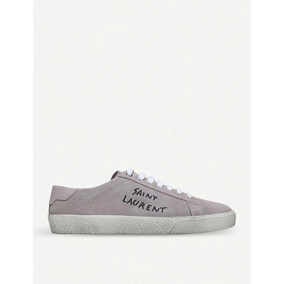 Saint Laurent Suede Court Distressed Trainers In Pink