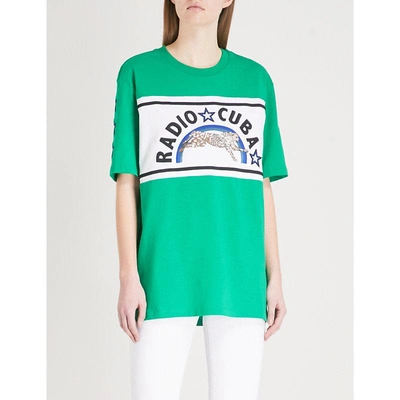 Sandro Theron Radio Cuba Embroidered Graphic Tee In Almond Green