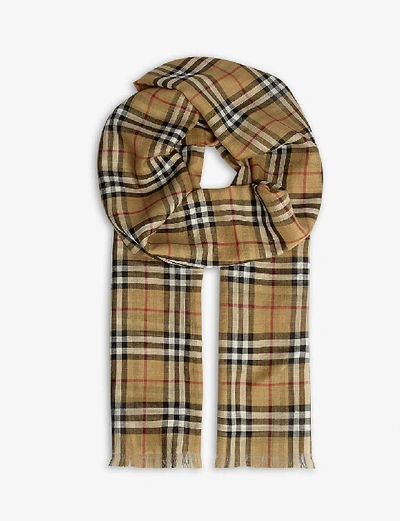 Burberry Colorblock Vintage Check Gauze Wool & Silk Scarf In Antique Yellow