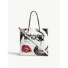 MOSCHINO FACE AND LOGO LEATHER SHOPPER
