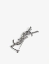 Saint Laurent Opyum Ysl Crocodile Brooch In Silver In Silver