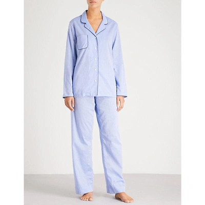 Derek Rose Amalfi Cotton Pyjama Set In Light Blue