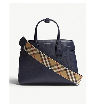 Burberry Banner Small Grained Leather Tote In Regency Blue