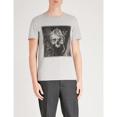 Alexander Mcqueen Light Grey Skull-print Cotton T-shirt